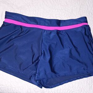 NWOT ZeroXposur Women's Flat Waistband Swim Shorts Navy W/Magenta Trim Large